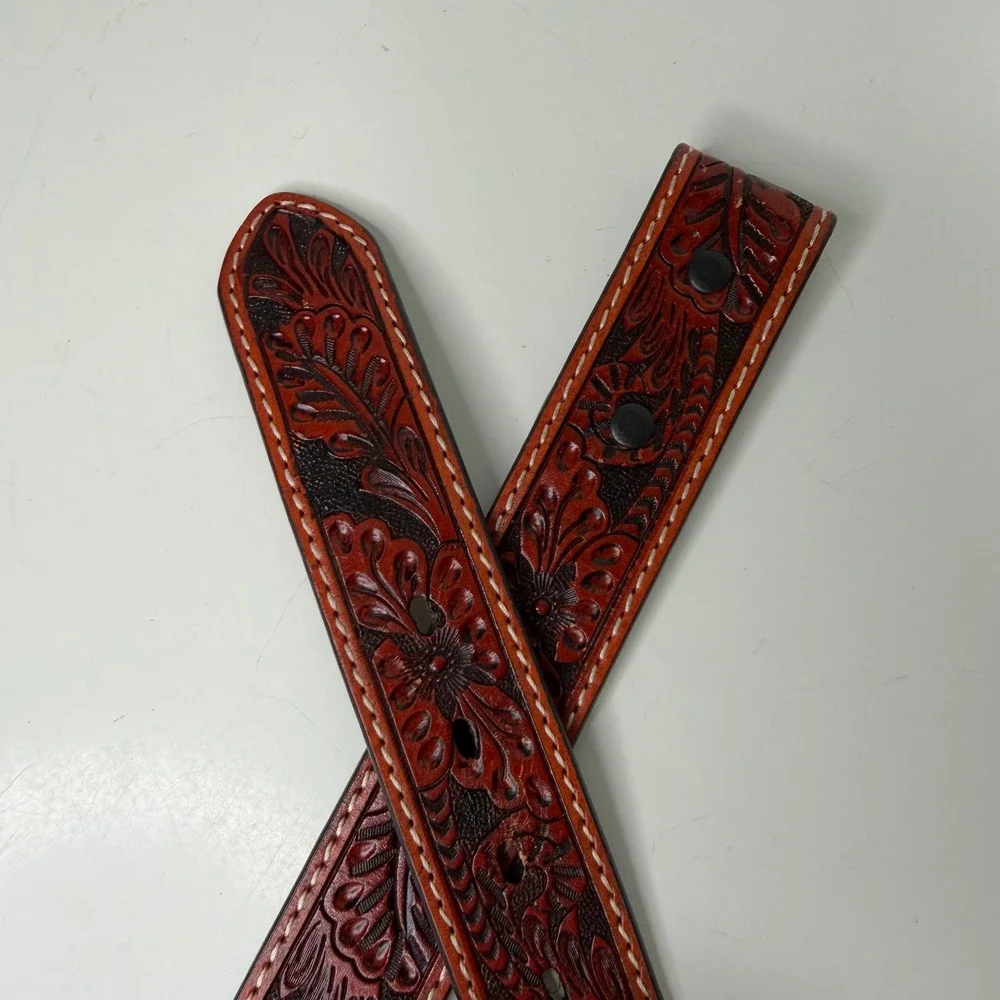 Unbranded Leather Belt Strap Unisex Brown Floral Tooled Western Boho 28
